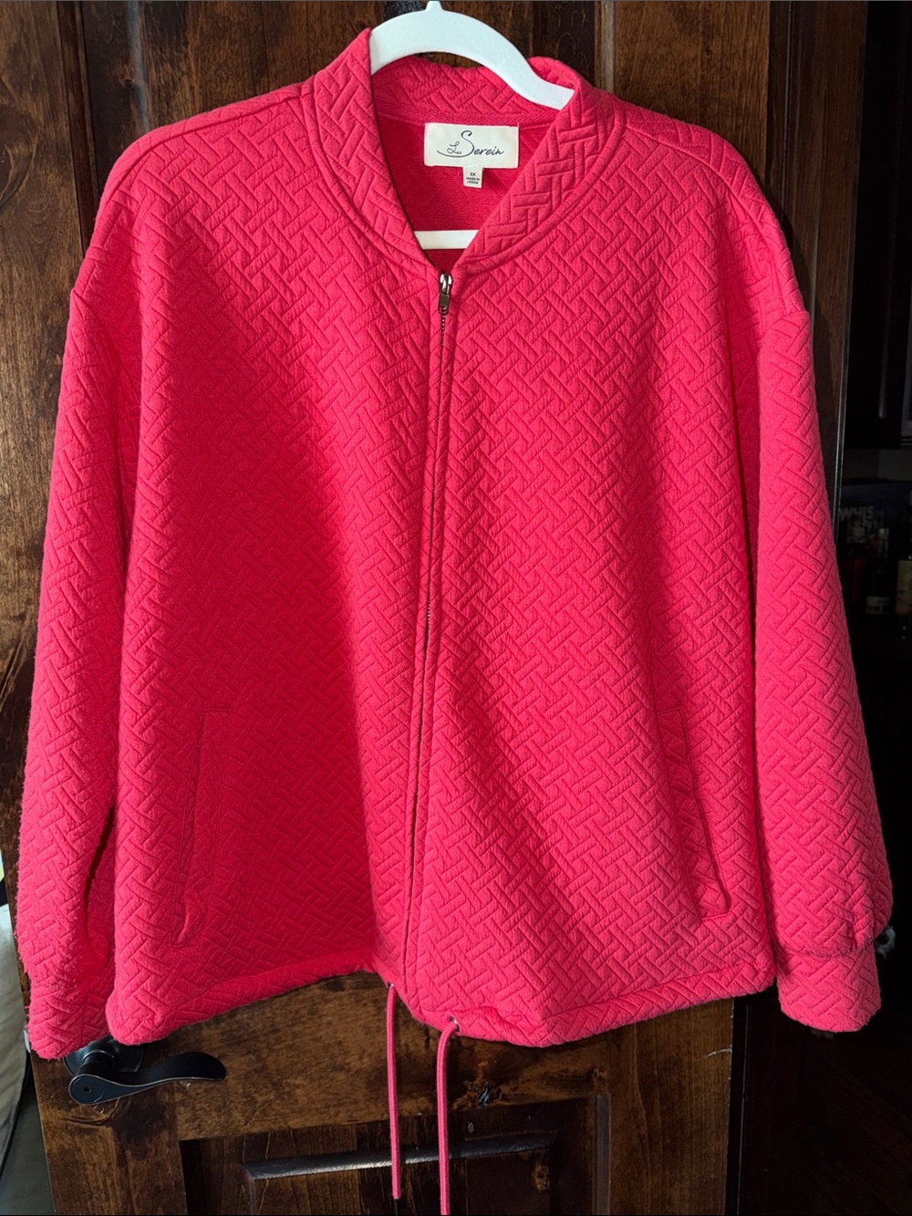 Les Serein red Quilted Bomber Jacket with Drawstring Hem